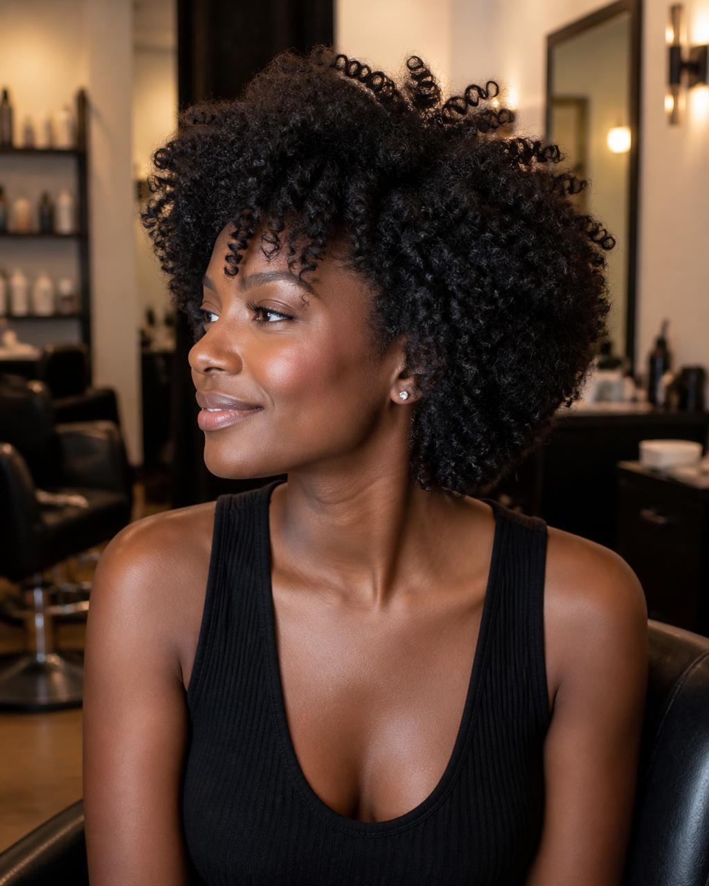 Natuurlijke afrokrullen prachtig gestyled
